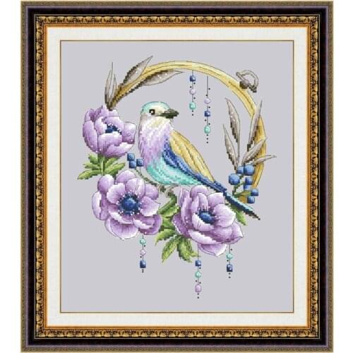 Bird on wreath cross stitch kit flower aida fabric 18ct 14ct 11ct gray canvas cotton thread embroidery kits DIY craft set
