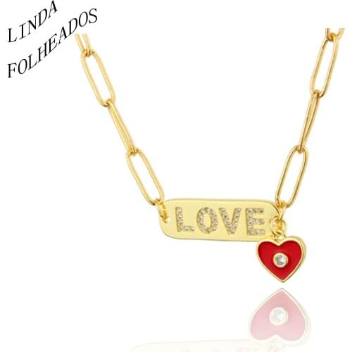 New Design Fashion High Quality Diamond-Studded Long Letter Necklace For Women Dripping Oil Love Tag Pendant Jewelry Gift