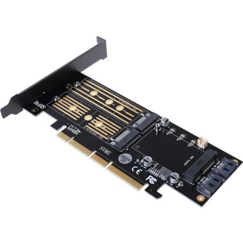 PCI-E 3.0 X16 to M.2 SSD PCIE to M2 Adapter Raiser M Key B Key mSATA 2 x 7Pin SATA Port NVME M2 SSD AHCI mSATA 3 in 1 Riser Card