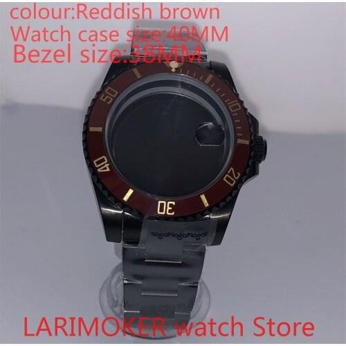 Suitable for NH35 NH36 Miyota 8215 40mm 904L stainless steel housing, sealed black back cover, with rotating bezel Reddish brown