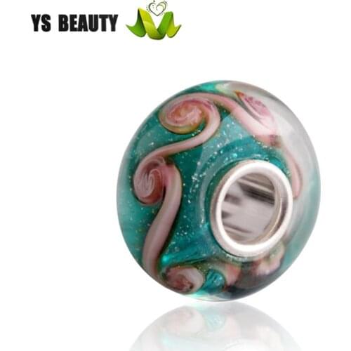 Pink hook spiral silver foil silk glass bead manufacturer hand-painted silver core large hole beads charm bracelet gift woman
