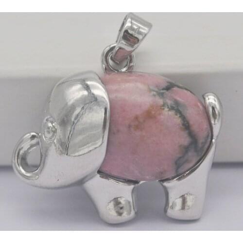 Rhodonite Stone GEM Pendant Elephant Animal Jewelry For Woman Gift S3250