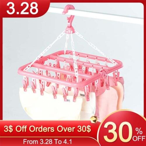 32 Clip Hanger Foldable Plastic Socks Towels Cloth Hanger Rack Household Socks Underwear Drying Rack Hangers Home Clothes Clip