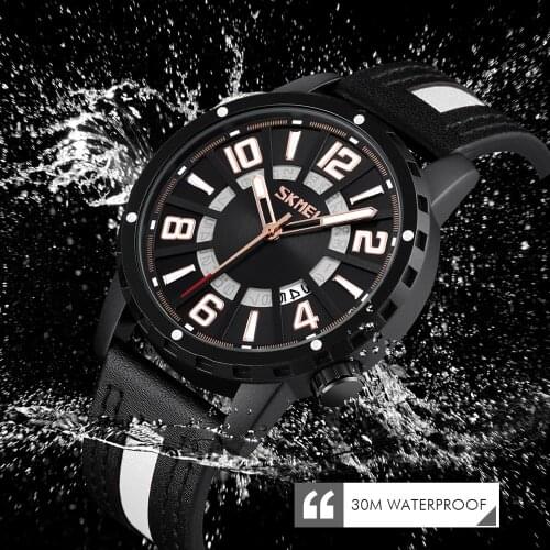 SKMEI Fashion Leather Strap Quartz Men Casual Watch Calendar Date Work For Men Dress 30M Waterproof Wristwatch