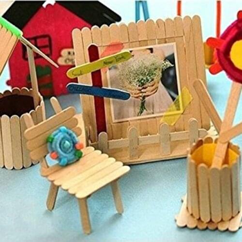 50Pcs/pack Funny Wooden Crafts Art Toys Children DIY Handmade House Ice Cream Stick Colorful Wooden Gift For Children