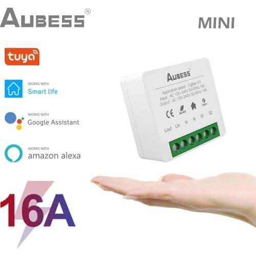 AUBESS Tuya MINI Wifi Smart Switch 16A 2-way Control Wireless Switches Smart Home Automation Compatible With Alexa Google Home