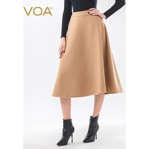 VOA Double-Sided 14.75 Micron Small Cashmere Metal Zipper Natural Waist over-the-Knee Big Hemline Circle Umbrella Skirt SC937