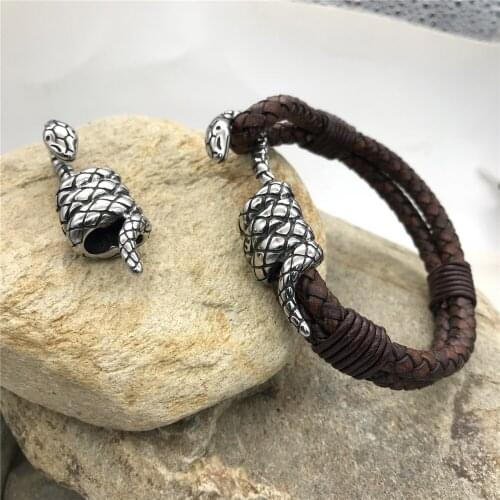 Wonlee Winle Stainless Steel 6mm Big hole Snake Bracelets Bead Charm Fit DIY Leather Bracelet Jewelry Making (Without Bracelet)