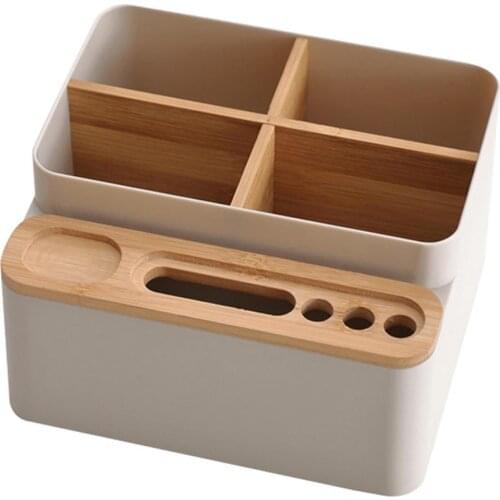 Desk Stationery Storage Box Detachable Desktop Multi-purpose Storage Box Pen Holder Wood Pen Box For Home Office