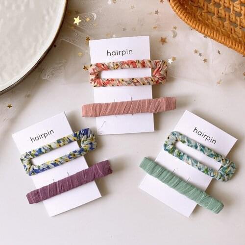 2 Pcs Summer New Simple Beautiful Floral Fabric Square BB Clip Fashion Sweet Girl Children Duckbill Clip Hair Accessories