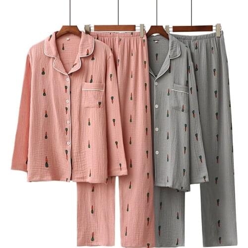 2020 New pijama mujer long sleeve 100% cotton sleepwear set autumn winter pajamas for women print 2 piece sets pyjama femme