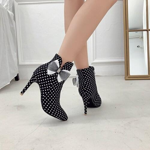 Fashion Ankle Boots for Women New 2021 Sexy Zipper Dot Print High Heels Womens Short Ankle Boots Shoes Large Size 48
