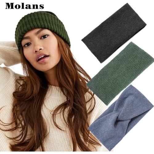 Molans Women Headband Solid Color Wide Turban Twist Knitted Cotton Hairband Spiral Double Girls Makeup Elastic Hair Bands Access