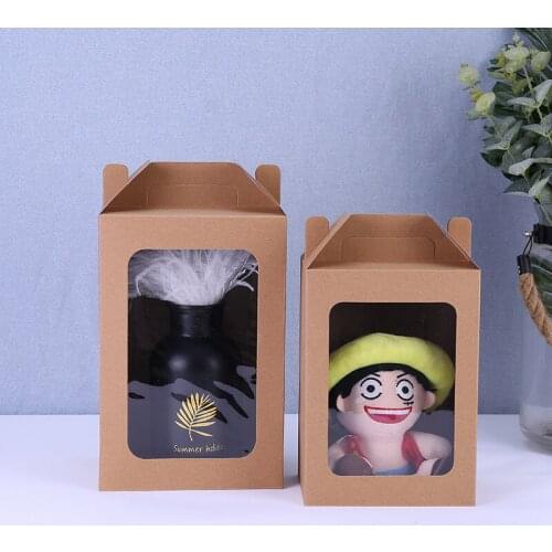 100pcs Large Kraft Paper Box With Handle Portable gift Box With Window Wedding birthday party Gift Package Containers gift Boxes