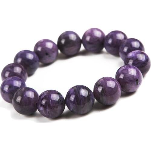 15mm Natural Purple Charoite Gem Stone Big Round Beads Bracelet Women Femme Charm Stretch Powerful Bracelet