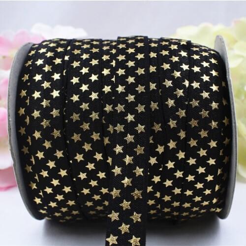 16608-35 ,5/8'' 16MM hot gold print star Elasticity ribbon ,10 yards DIY handmade hair accessories Material , free shipping