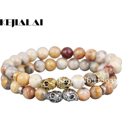 2017 New Products Christmas Gift 8MM Crazy stone Beads Bracelet , Skull Yoga Bracelets Party Gift