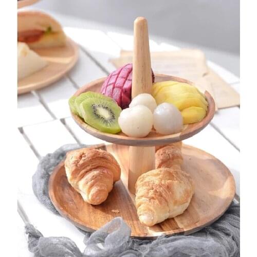 3 layer Solid Wood Cake Pan Plate Fruit Dishes Saucer Tea Tray Dessert Dinner Bread Round Wood Plate Cake Storage Dish