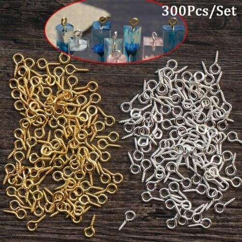 300Pcs Mini Screw Eye Pins for Jewelry Making Pearl Beads Eyepins Hooks Eyelets Screw Clasps Hooks for Pendant Jewelry Findings