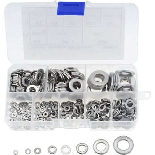 360PCS/BOX M2-M10 Stainless Steel Flat Washer Plain Gaskets Assortment Kit Spacers Kit Screw Bolt Fastener Metalwork M2.5 M3 M4