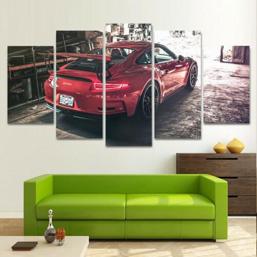 No Framed Canvas 5Pcs Red Porsche GT3 RS Sports Car Wall Art Posters Pictures Paintings Home Decor for Living Room Decoration
