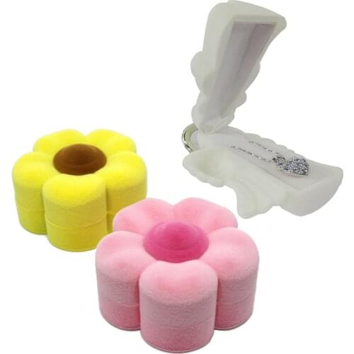 5Pcs Velvet Plum Blossom Ring Box Angel Party Ring Holder Girl Birthday Pendant Jewelry Organizer Gift Box Guarda Joias Caixa