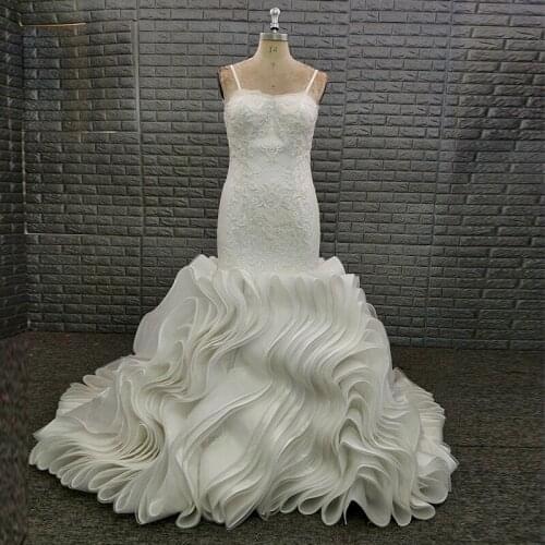 African Vintage Pleats Cathedral Plus Size Wedding Dress Mermaid Bridal Gown