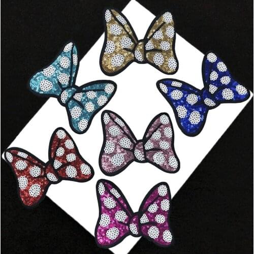 2Pcs/13X11.5cm Sequins Bowtie Applique Clothing Embroidery Patch Fabric Sticker Iron On Patch Craft Sewing Repair with Glue