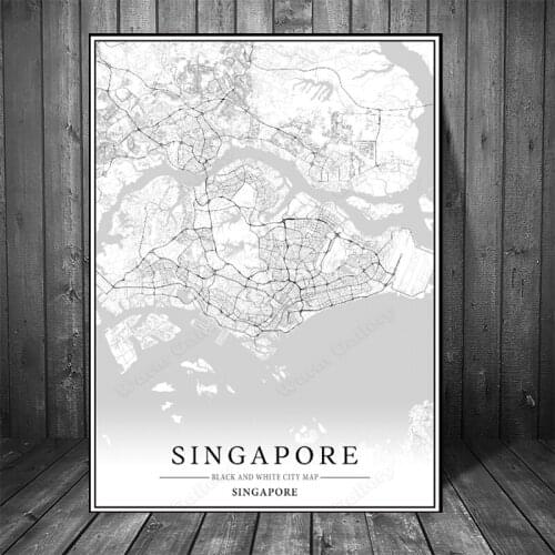Black and White City Map The Singapore City Map Poster HD Print Wall Art Canvas Nordic Landscape Painting for Home Decor