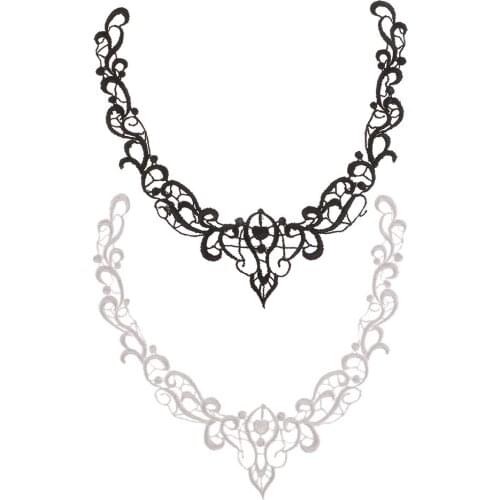 DIY Embroidered Floral Lace Neckline Patch Collar Applique Motif Scrapbooking Sew Trimming Accessories