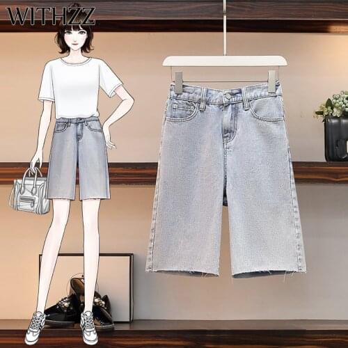 WITHZZ Spring Summer Womens Loose Lovely Plus Size Straight Wide Leg Jeans Denim Shorts