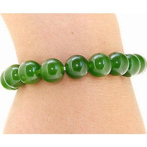 Handmade 10mm Natural Green Jade Round Beads Stretchy Bracelet 7.5"