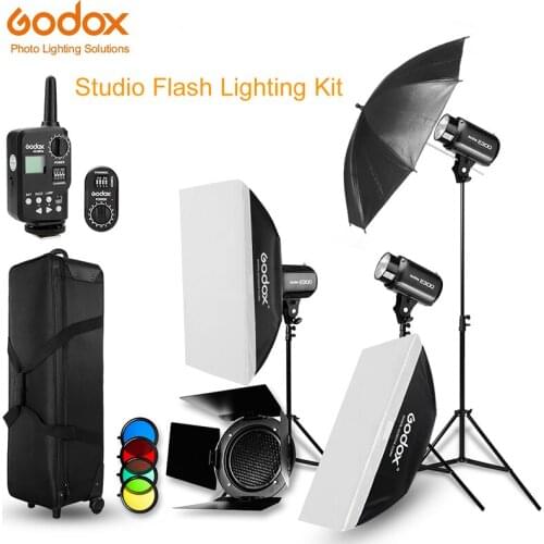 Godox 900W Strobe Studio Flash Light Kit Photographic Lighting -Strobes, Barn Doors, Light Stands, Soft Box, Triggers, Umbrellas