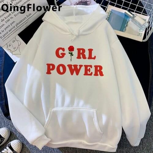 Harajuku Feminist Aesthetic Winter Warm Hoodies Women Fenimism Girl Power Graphic Sweatshirt 90s GRL PWR E Girl Hoody Female