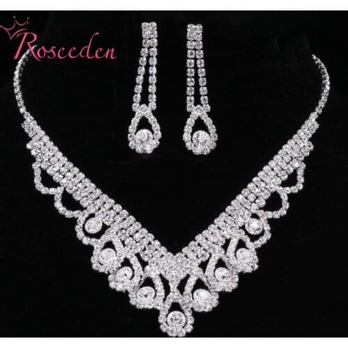 Hot Selling Wedding Jewelry Set Gifts Silver Color Crystal Necklace Earrings Sets Wedding Decoration Free Shipping RE832