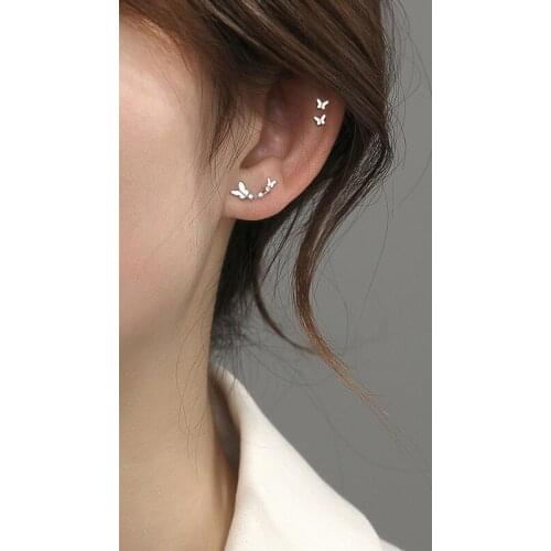 Curved Crystal Butterfly Stud Earrings For Women Zircon Mini Sweet Fashion Korea High Quality Hot Daily Student Jewelry BOYULIGE