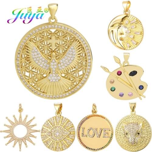 Juya DIY Designer Accessories Gold Moon Star Evil Eye Lion Cross Eagle Love Charms For Needlework Badge Jewelry Making Supplies