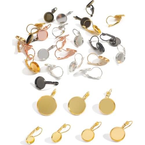 8 10 12 14 16 18 20mm French Lever Cabochon Earring Setting Blank Earring Base Cameo Bezels Tray For Jewelry Making Supplies