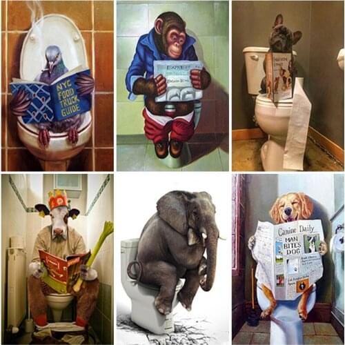 5D DIY Diamond Painting Monkey Frog Toilet Cross Stitch Full Square Round Drill Diamond Embroidery Cross Stitch Home Decor Gift