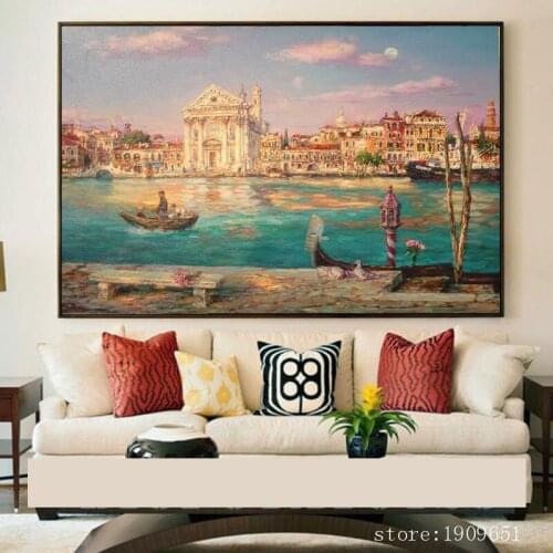 No frame mediterranean sea water castle scenery canvas printings oil painting printed on cotton home wall art decoration picture