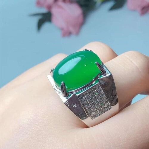 Natural Green Jade 925 Silver Ring Chinese Jadeite Amulet Fashion Charm Jewelry Hand Carved Crafts Gifts for Women Men