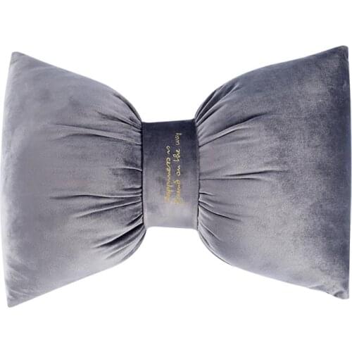 Pretty Solid Bowknot Pillow with Filling Velvet Back Neck Rest Support Embroidered Throw Pillow Waist Car Neck Pillows 32*40cm