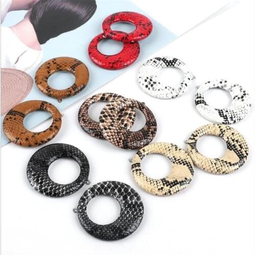 4pcs/lot charms Pu skin snakeskin round hollow pendant Connectors for Earring Pendant Accessories diy Handmade jewelry making