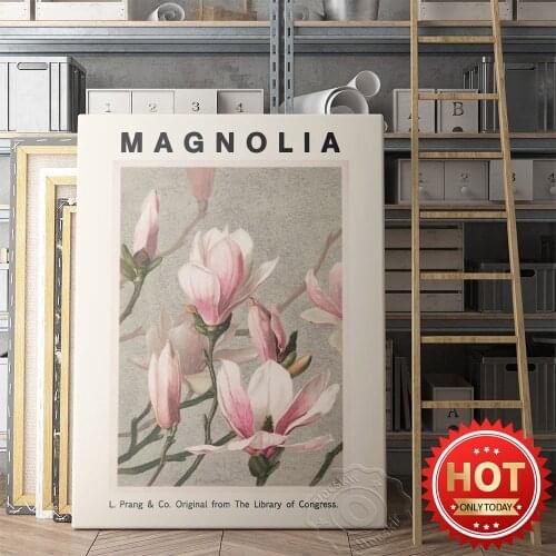 L.Prang & Co The Library Of Congress Exhibition Poster, L.Prang Art Works Magnolia Decor Prints, Vintage Art Plant Flower Mural
