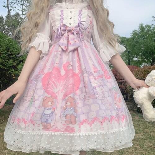 Sweet Cute Kawaii Sweetheart Town Jsk Sleeveless Lolita Dress Princess Vintage Dresses Pink Women Dress
