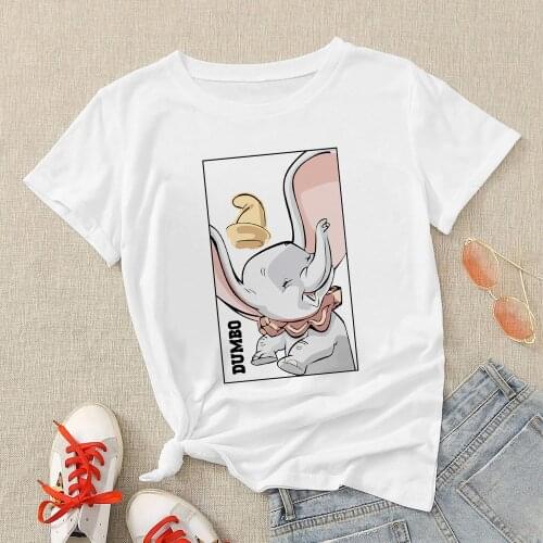 Disney Ulzzang Fashion Womens shirt Happy Dumbo Printed Short Sleeve T-shirts Korean Streetwear O-neck T-shirt Kpop Summer