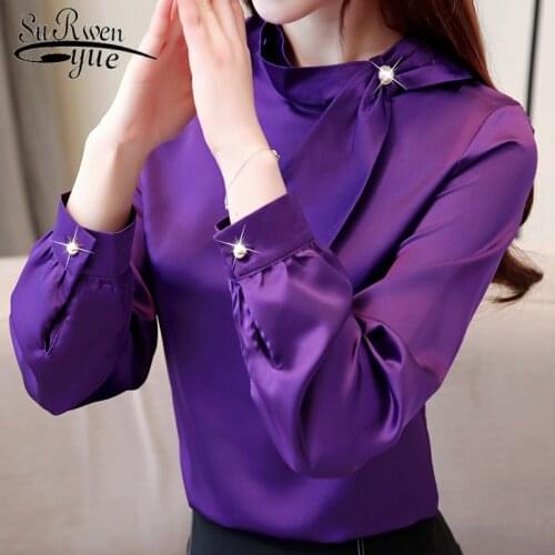 Fashion Womens Tops And Blouses Office Work Wear Chiffon Blouse Shirt Long Sleeve Women Shirts Plus Size White Blouse 2223 50