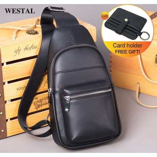 WESTAL Mens Chest Bag Crossbody Bags Genuine Leather Messenger/Sling Bag Men Fashion Design Shoulder Bags Travel Day Pack