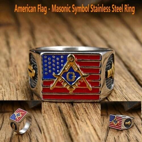 American Flag Masonic Logo Ring American AG Mens Ring Titanium Steel Masonic Symbol Ring