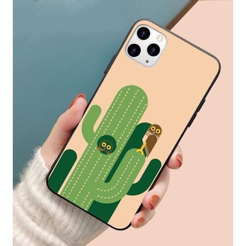 Burrowing owls and cacti vector soft TPU border phone case for iphone 11PRO MAX 11 X XS XR XSMAX 6 plus 7 7plus 8 8plus cover